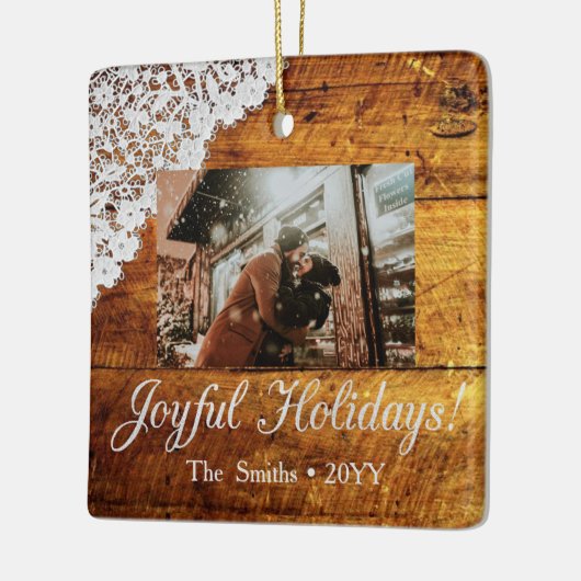 Hübsche Spitzen und rustikale Hütte Holz aussehen Keramikornament (Links)