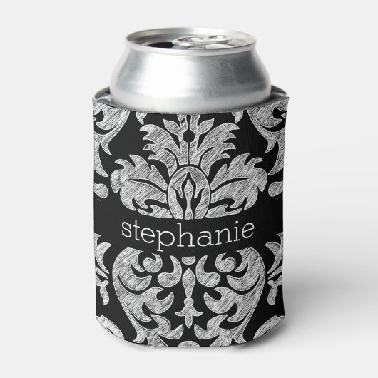 Hübsche Spitzenmatte Schwarz-Weiß-Muster Dosenkühler (Kanne Vorderseite)