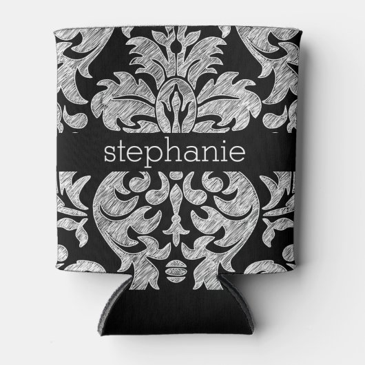 Hübsche Spitzenmatte Schwarz-Weiß-Muster Dosenkühler (Vorderseite)