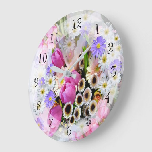 Hübsche Spring Blume Bouquet Große Wanduhr (Winkel)