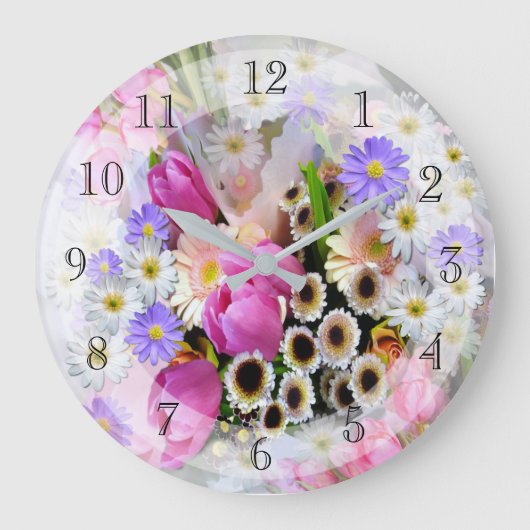 Hübsche Spring Blume Bouquet Große Wanduhr (Vorderseite)