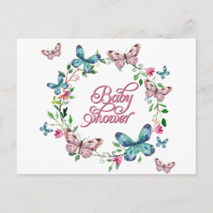 HÜBSCHE SPRING FLORAL BUTTERFLY WREATH BABY DUSCHE EINLADUNGSPOSTKARTE