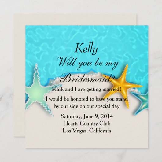 Hübsche Starfish Summer Beach Bridesmaid Card Einladung (Vorne/Hinten)