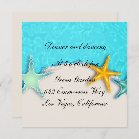 Hübsche Starfish Summer Beach Empfang Card Einladung (Vorne/Hinten)