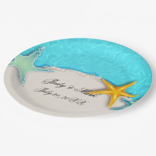 Hübsche Starfish Summer Beach Paper Plate Pappteller (Schrägansicht)