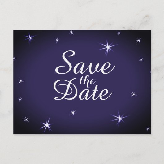 Hübsche Starlit Save the Date weiße Sterne auf Ankündigungspostkarte (Vorderseite)