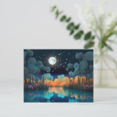 Hübsche Starry Sky Full Moon Lake Scene Postkarte (Stehend Vorderseite)