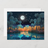 Hübsche Starry Sky Full Moon Lake Scene Postkarte (Vorne/Hinten)