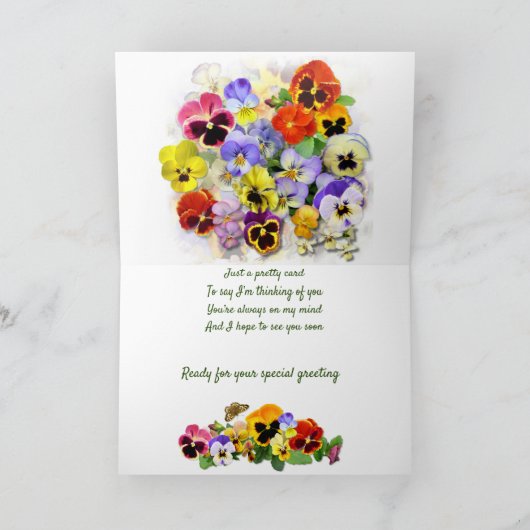 Hübsche Stiefmütterchen bekommen gute Wünsche Karte (Innenseite)