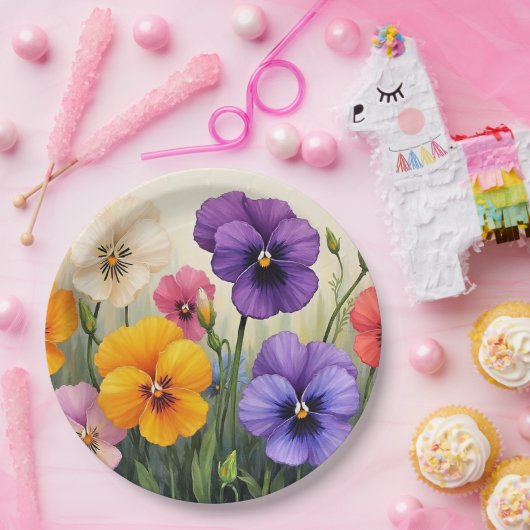 Hübsche Stiefmütterchen Pappteller (Party)