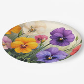 Hübsche Stiefmütterchen Pappteller (Schrägansicht)