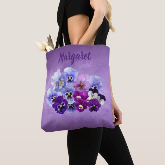 Hübsche Stiefmütterchen Personalisiert Blumenbeute Tasche (Von Nahem)