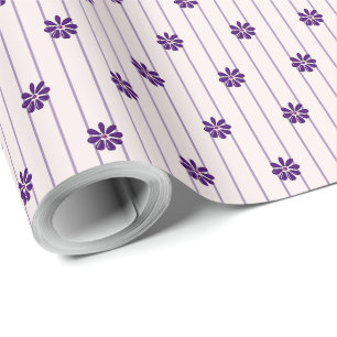 Hübsche Streifen und violette Blumen Geschenkpapier