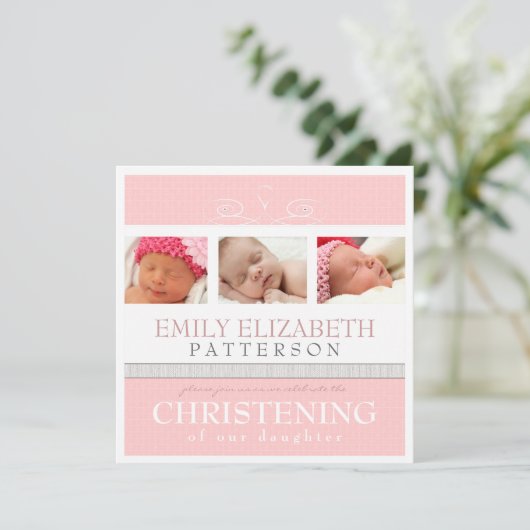 Hübsche Strudel-Foto-Collagen-Taufeinladung Einladung (Stehend Vorderseite)