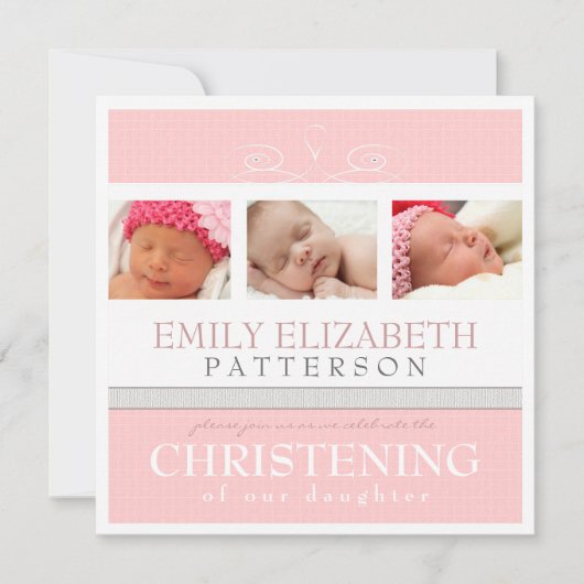 Hübsche Strudel-Foto-Collagen-Taufeinladung Einladung (Vorderseite)