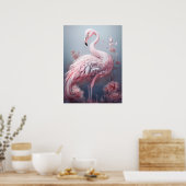 Hübsche Surreal Abstrakt rosa Flamingo auf Grau Poster (Küche)