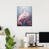 Hübsche Surreal Abstrakt rosa Flamingo auf Grau Poster (Heimbüro)