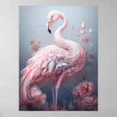 Hübsche Surreal Abstrakt rosa Flamingo auf Grau Poster (Vorne)