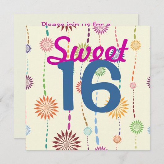 hübsche, süße 16 abstrakte Blume Einladung (Vorne/Hinten)