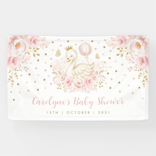 Hübsche Swan Princess Pink Gold Baby Dusche Willko Banner (Horizontal)