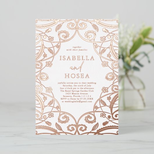 Hübsche Sweet Rose Gold Blumenstrauß Hochzeit Folieneinladung (Stehend vorne)