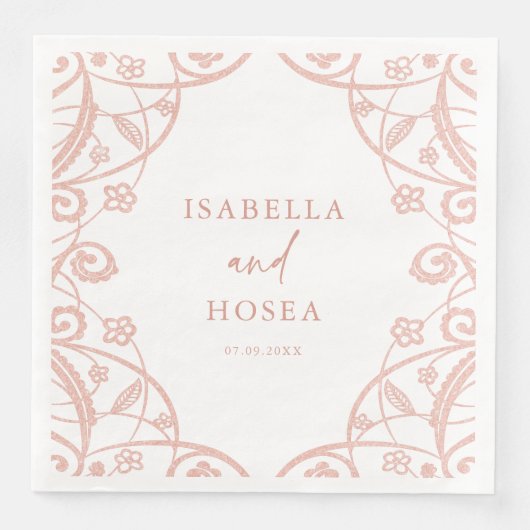 Hübsche Sweet Soft Rose Gold Blumenzange Hochzeit Serviette (Vorderseite)
