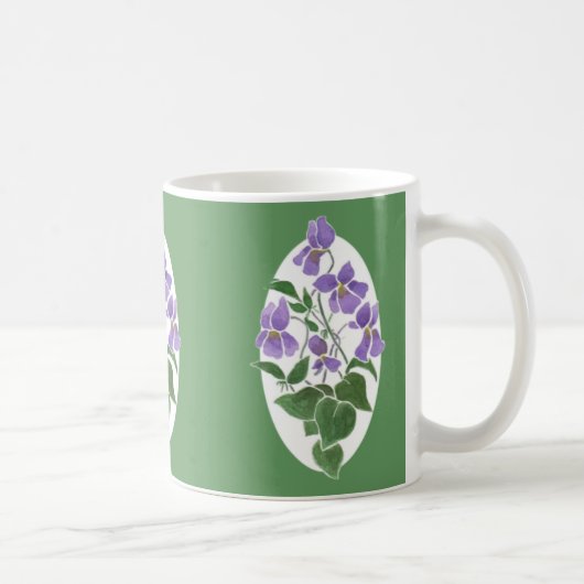 Hübsche Tasse aus Grün und Weiß, Violetten (Rechts)