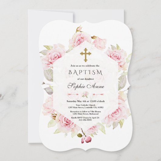 Hübsche Taufe der Rose mit blütenfarbenem geometri Einladung (Vorderseite)