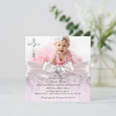 Hübsche Taufe & Kreuzblüte Foto Rosa Taufe/Christe Einladung (Stehend Vorderseite)