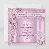 Hübsche Taufe Rosa Girl Foto Schmetterling Kreuz Einladung (Rückseite)