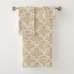 Hübsche Taupe Grau Brown Damask 3 Stück Badhandtuch Set