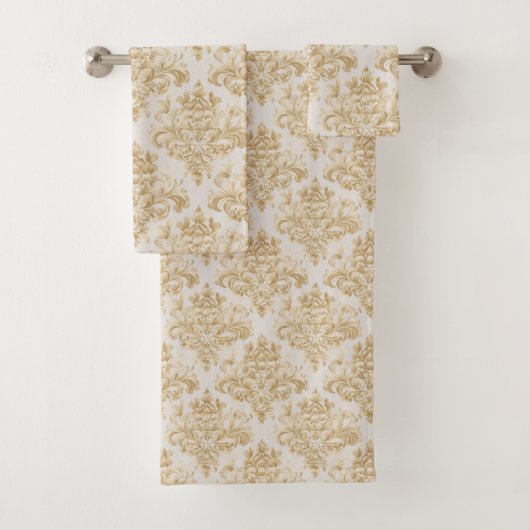 Hübsche Taupe Grau Brown Damask 3 Stück Badhandtuch Set (Insitu)