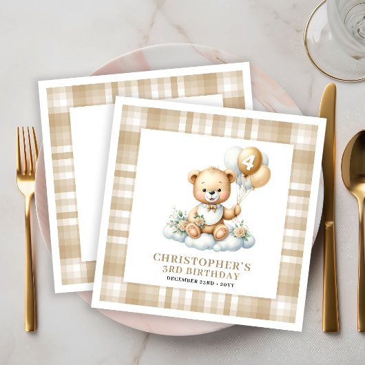 Hübsche Teddybär Gold Servietten zum 4. Geburtstag