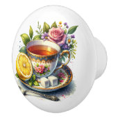 Hübsche Teetasse mit Tee und Zitrone Keramikknauf (Rechts)