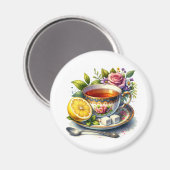 Hübsche Teetasse mit Zitrone Magnet (Vorderseite/Rückseite)