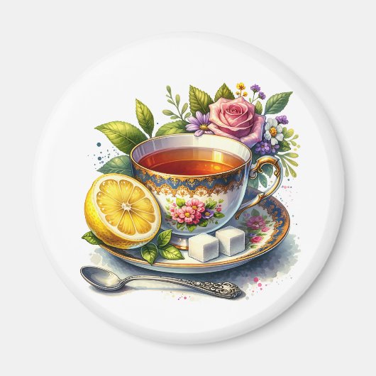 Hübsche Teetasse mit Zitrone Magnet (Vorne)