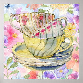 Hübsche Teetassen Blumen  Poster
