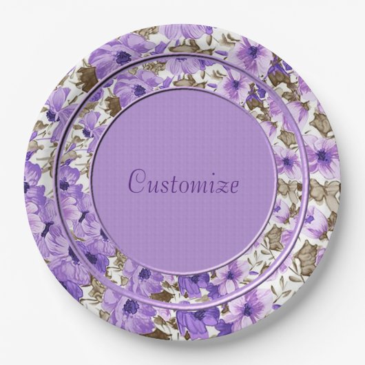 Hübsche Teller aus Lila und weißem Blumenpapier (Vorderseite)
