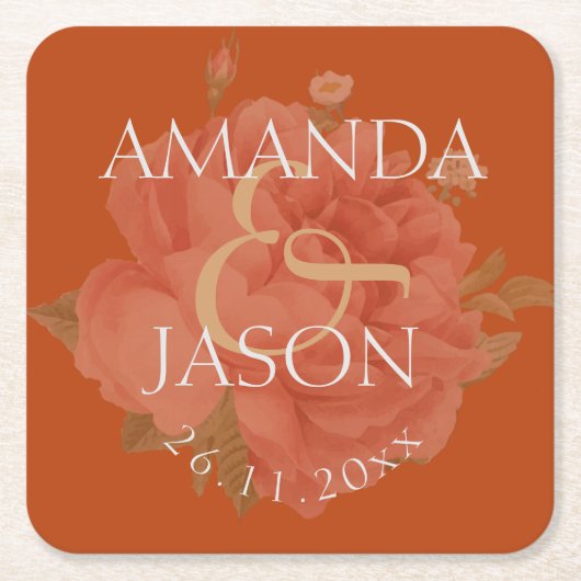 Hübsche Terracotta Rostflora Niedliche Hochzeitsfe Rechteckiger Pappuntersetzer (Vorderseite)