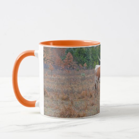 Hübsche Texas Longhorn Kuh Farm Art Orange Tasse (Links)