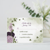 hübsche, tiefgrüne und hellviolette Blumen RSVP Karte (Stehend Vorderseite)