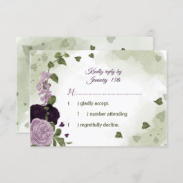 hübsche, tiefgrüne und hellviolette Blumen RSVP Karte