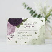 hübsche, tiefgrüne und hellviolette Blumen RSVP Karte (Stehend Vorderseite)