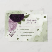 hübsche, tiefgrüne und hellviolette Blumen RSVP Karte (Vorne/Hinten)