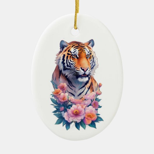 Hübsche Tiger Blumen Keramik Ornament (Vorne)