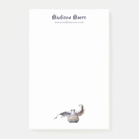 Hübsche Tinte und Quill Name Personalisiert Post-it Klebezettel (Vorderseite)