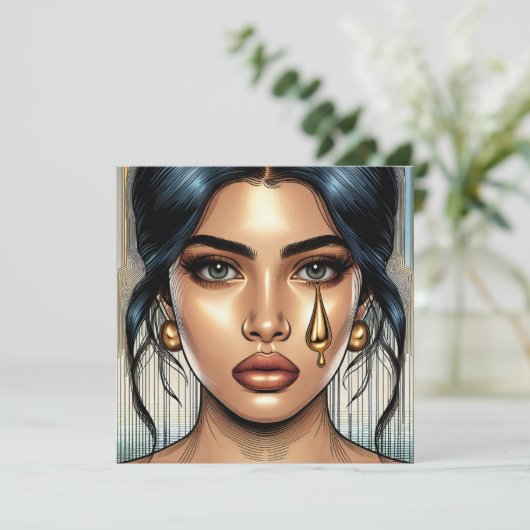 Hübsche traurige Frau mit Goldteere (Stehend Vorderseite)