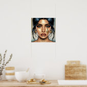 Hübsche traurige Frau mit Goldteere Poster (Küche)