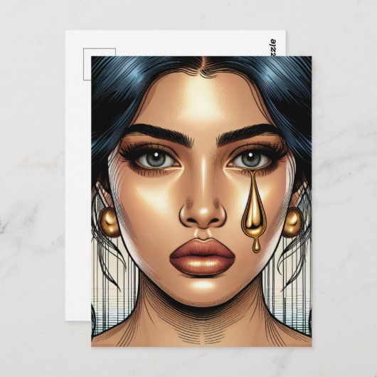 Hübsche traurige Frau mit Goldteere Postkarte (Vorne/Hinten)