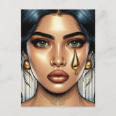 Hübsche traurige Frau mit Goldteere Postkarte (Vorderseite)